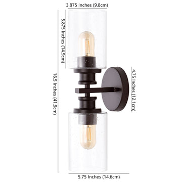 Jules Edison 16.5" Cylinder Iron/Seeded Glass Farmhouse Contemporary LED Wall Sconce - JONATHAN Y